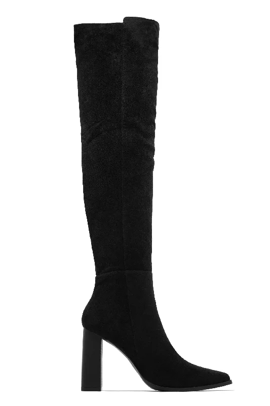 Amina Over The Knee Block Heel Boots - Black