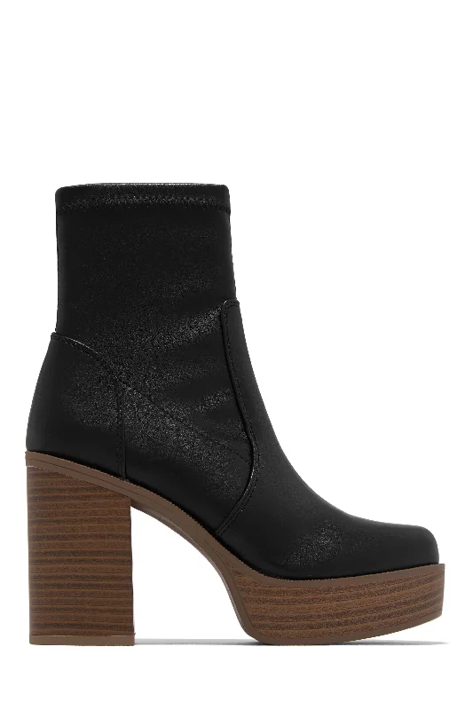 Aspen Block Heel Platform Ankle Boots - Black