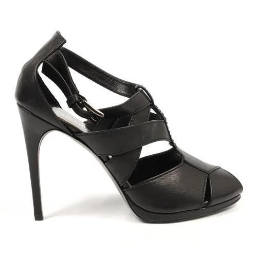 Black 41 EUR - 11 US Sebastian Milano ladies pump sandal S3810 VIT.NAPPATO BIB NERO