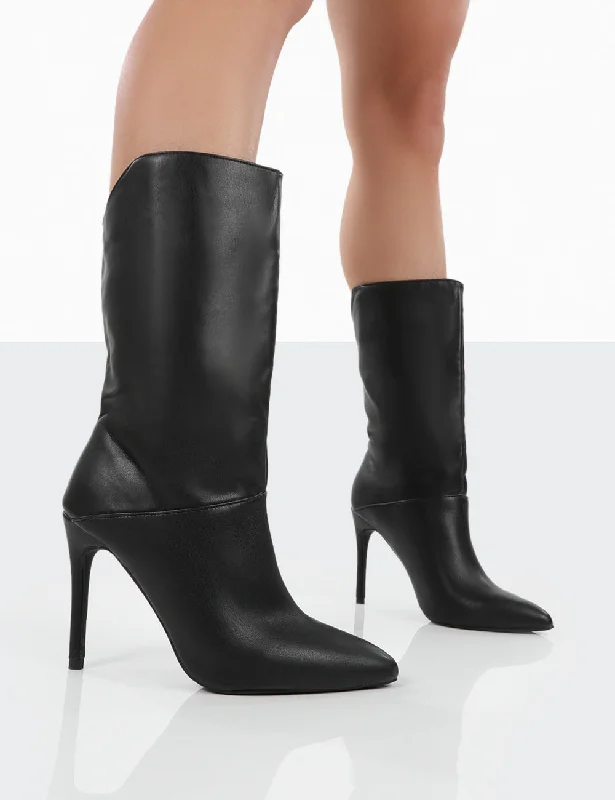 Lisel Black PU Pointed Toe Heeled Ankle Boots