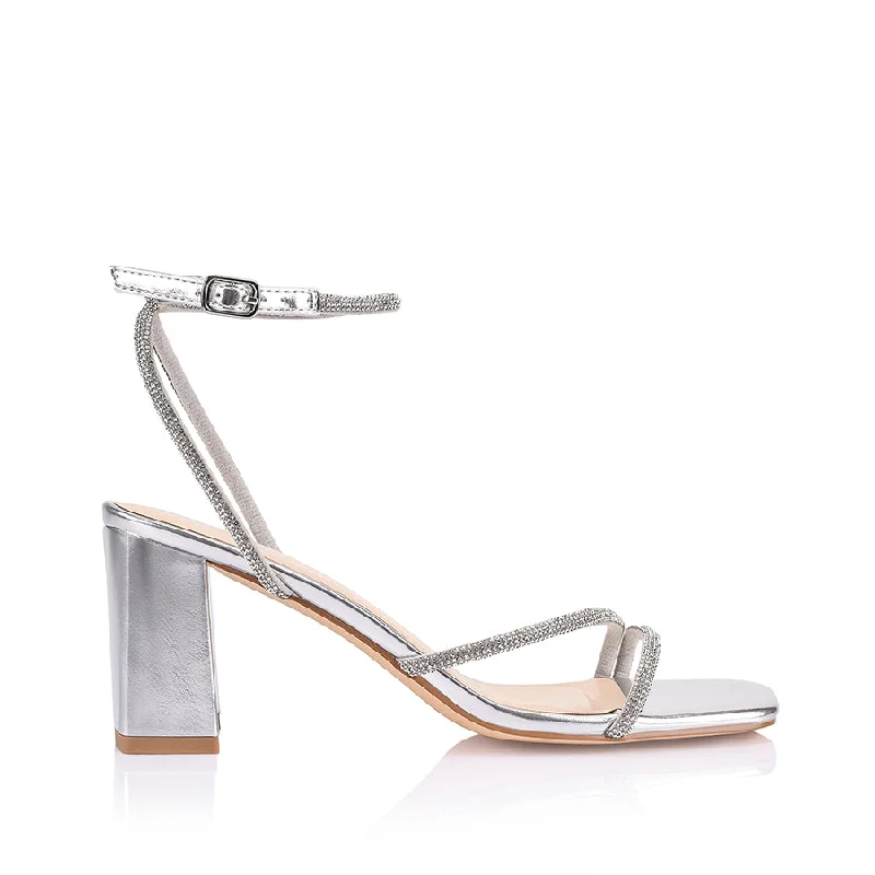 Nastassia Block Heel Sandals - Silver Metallic