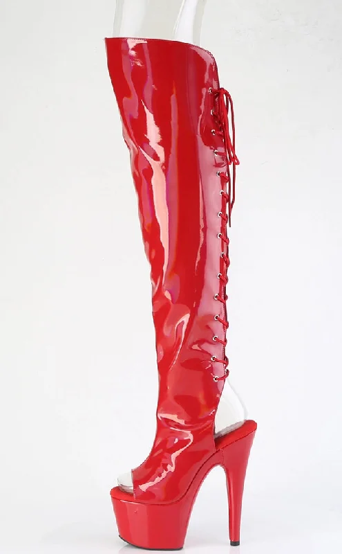 ADORE-3019HWR Red Holo Knee High Boots