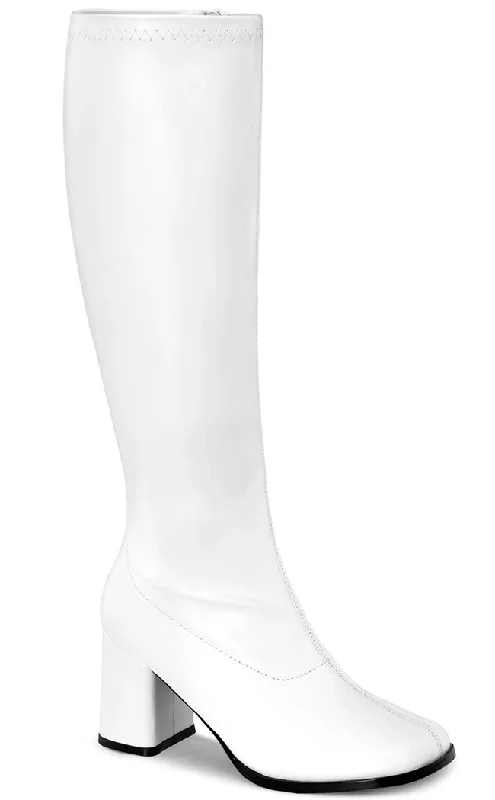 GOGO-300WC White Vegan Leather Wide Calf Boots