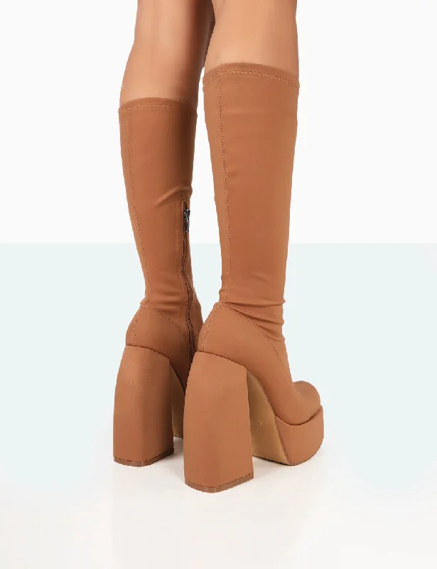 Jayce Tan Nylon Chunky Square Toe Platform Block Boots