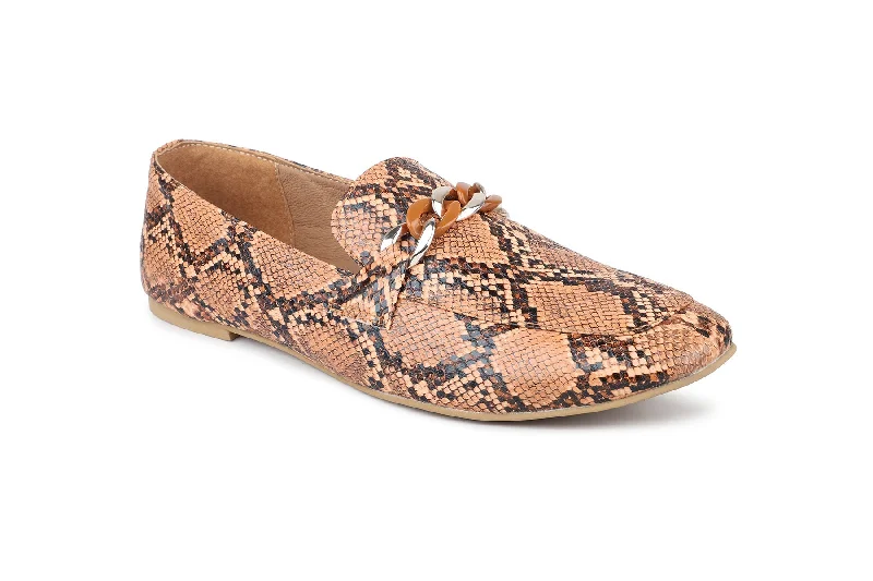 Women Tan Animal Print Loafers