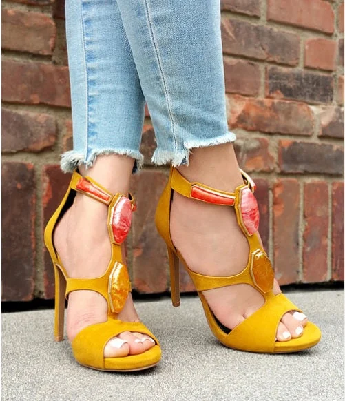 NEW AMELIA YELLOW JEWEL OPEN TOE HEEL