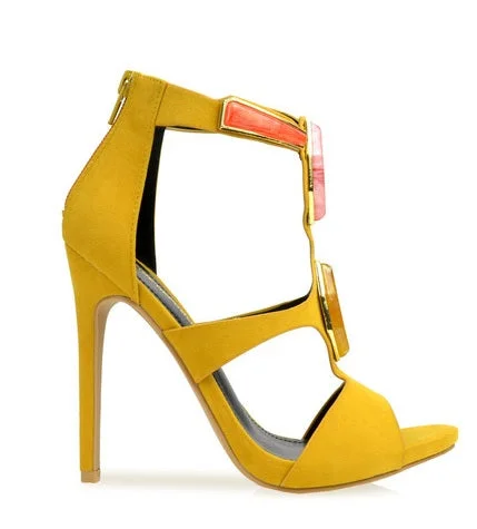 NEW AMELIA YELLOW JEWEL OPEN TOE HEEL