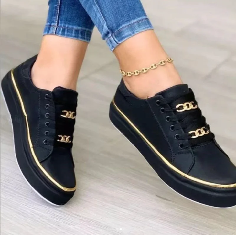 Women's Plus Size Platform Chain Sports Style Loafers