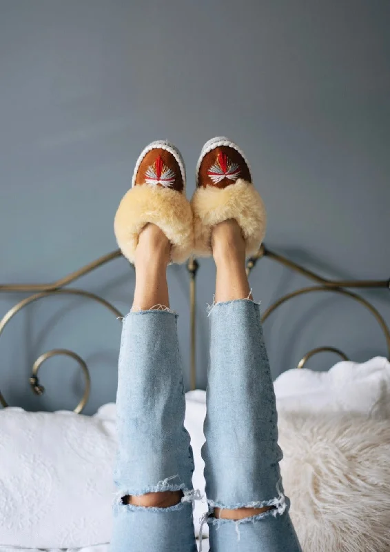 Butterfly Yellow Sheepskin Mule Slippers