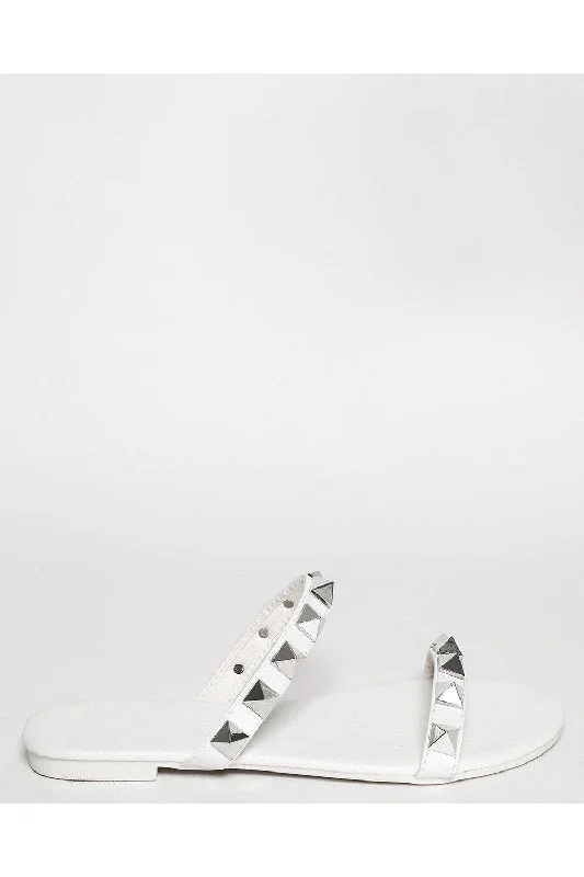 White Pyramid Studded Straps Sandals