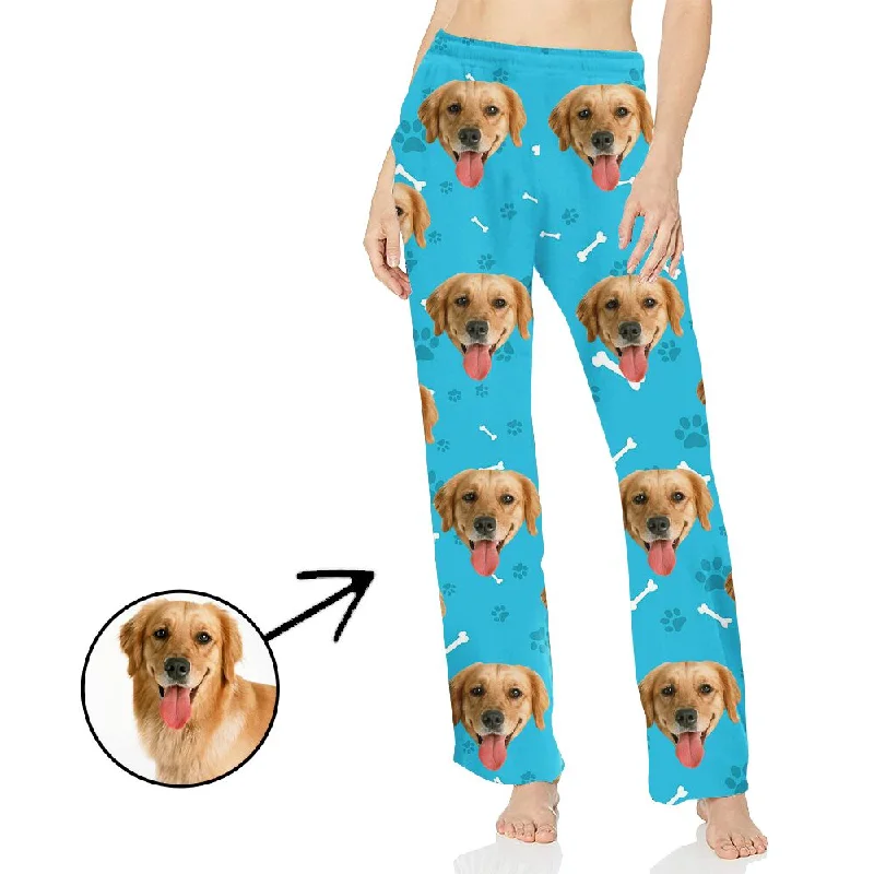 Custom Face Pajamas Pants For Women Dog Footprint Long Sleeve Christmas Gifts