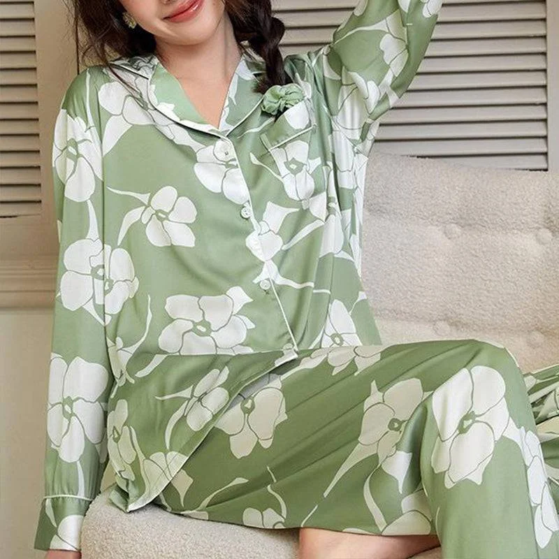 Petal Print Long Sleeve Long Pants Pajamas