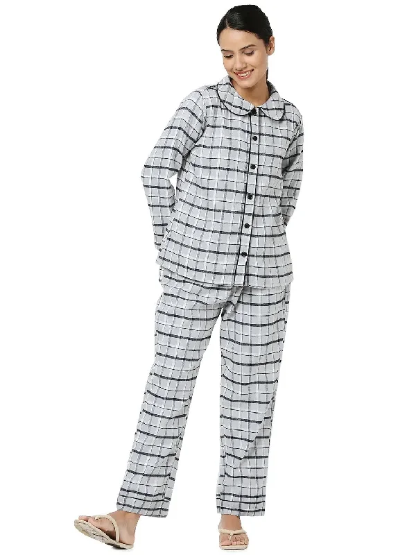 Smarty Pants Women's Brush Cotton Grey Color Checks Night Suit-SMNSP-769A-S