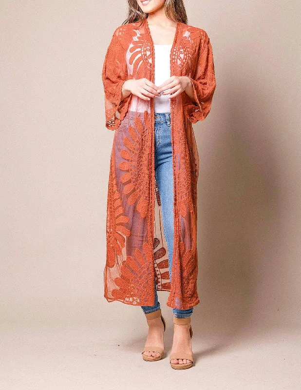 Akila Lace Kimono Wrap - Terracotta Christmas sweaters