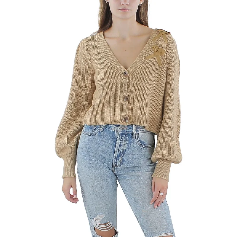 CeCe Womens Cropped Button-Up Cardigan Sweater