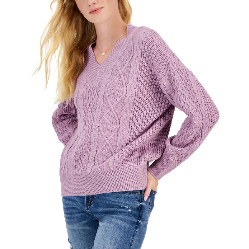 Hippie Rose Womens Juniors Cable Knit Comfy V-Neck Sweater Best sweaters for cozy nights