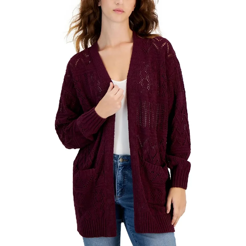 Hooked Up Womens Juniors Cable Knit Pockets Cardigan Sweater Comfortable sweaters for all seasons