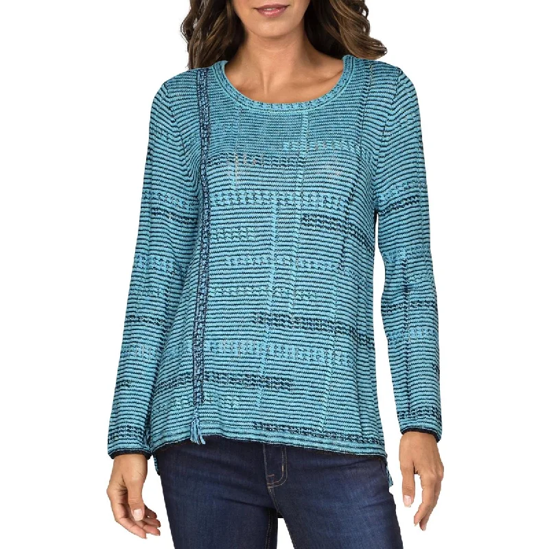 Nic + Zoe Womens Printed Fringed Sweater Thermal sweaters