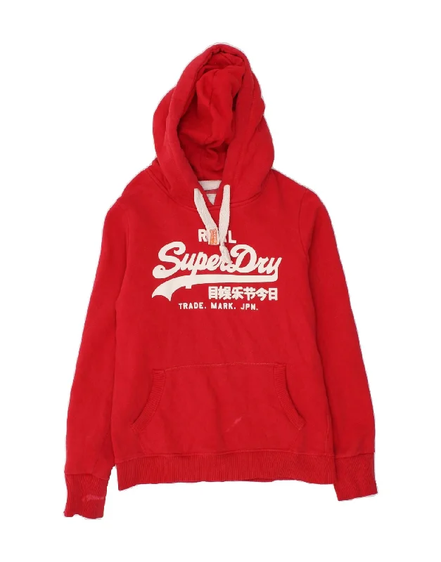 SUPERDRY Womens Graphic Hoodie Jumper UK 14 Medium Red Cotton