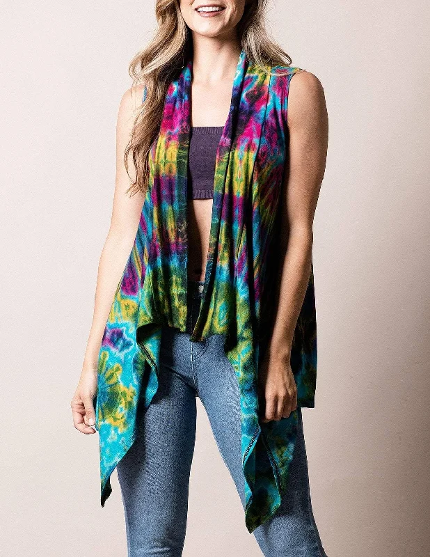 Tie-Dye Sleeveless Wrap - Teal Chunky knit sweaters