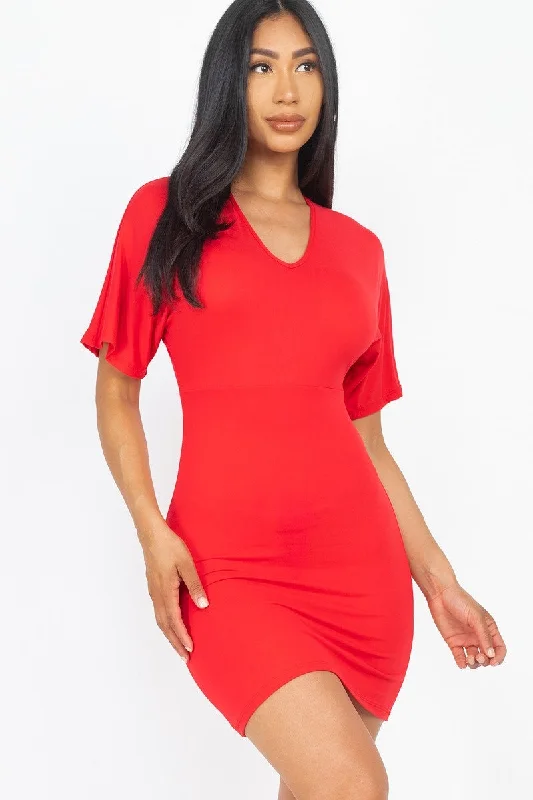 Dolman Sleeves Solid Mini Dress Wrap mini dresses