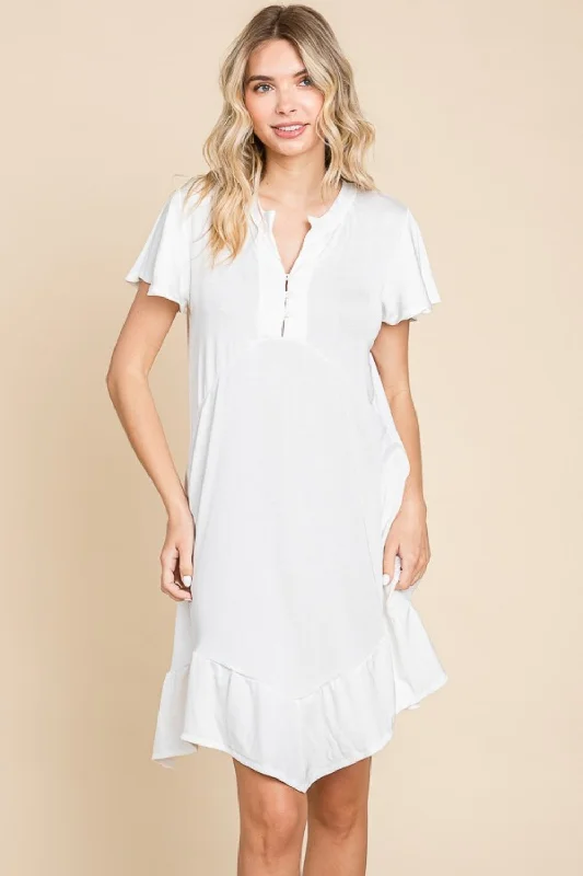 Culture Code Full Size Short Sleeve Ruffled Asymmetric Hem Dress Summer party mini dresses