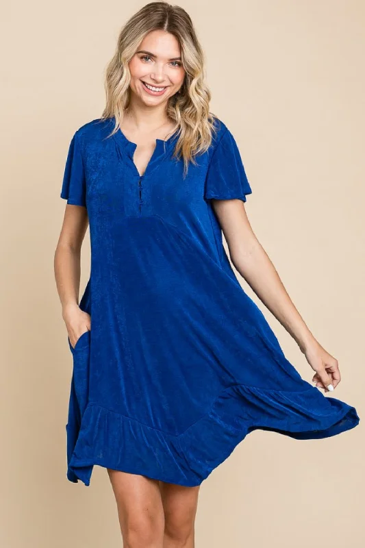 Culture Code Full Size Short Sleeve Ruffled Asymmetric Hem Dress Flattering mini dresses for all body types