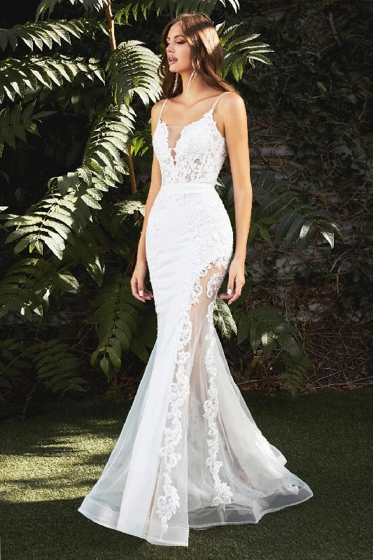 Illusion Mermaid Bridal Gown By Cinderella Divine -CD937W Sleek Wedding Dress