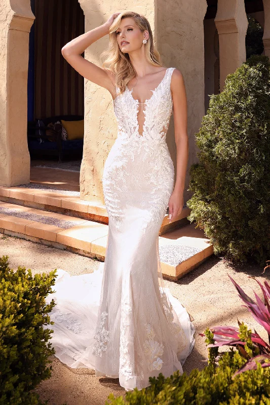 Long Sleeveless Lace Dress With Fitted Skirt By Andrea And Leo -A1072W Empire Waist Gown