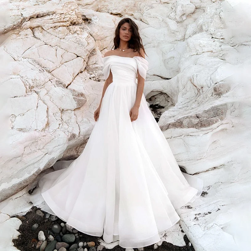 A-Line Wedding Dress Off The Shoulder Court Train Bridal Gown