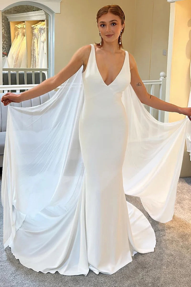 Mermaid Long Wedding Dress with Detachable Cape