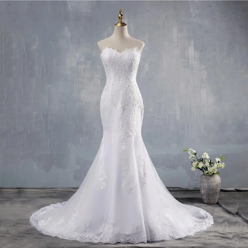 Plus Size Mermaid Wedding Dress with Detachable Strap and Train Chic Wedding Gown