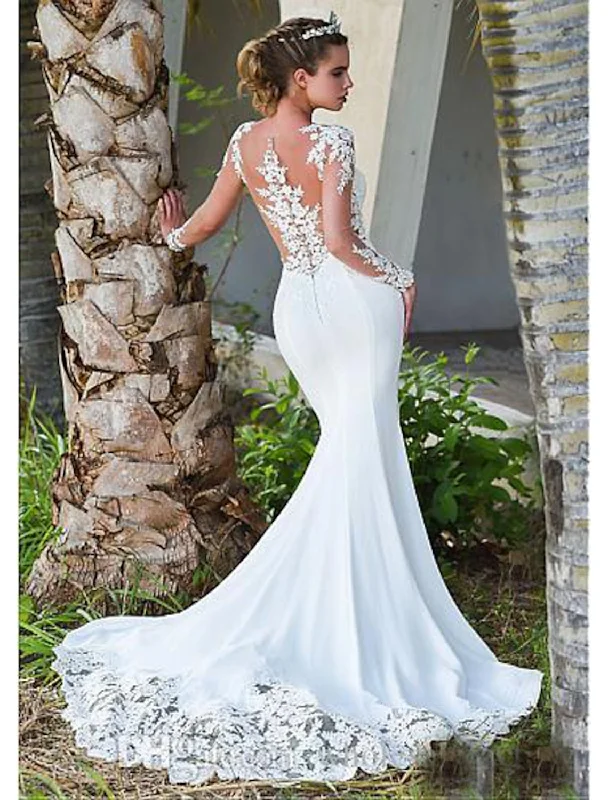 Trumpet/Mermaid Scoop Floor-length Lace Wedding Dress Modern Bridal Gown