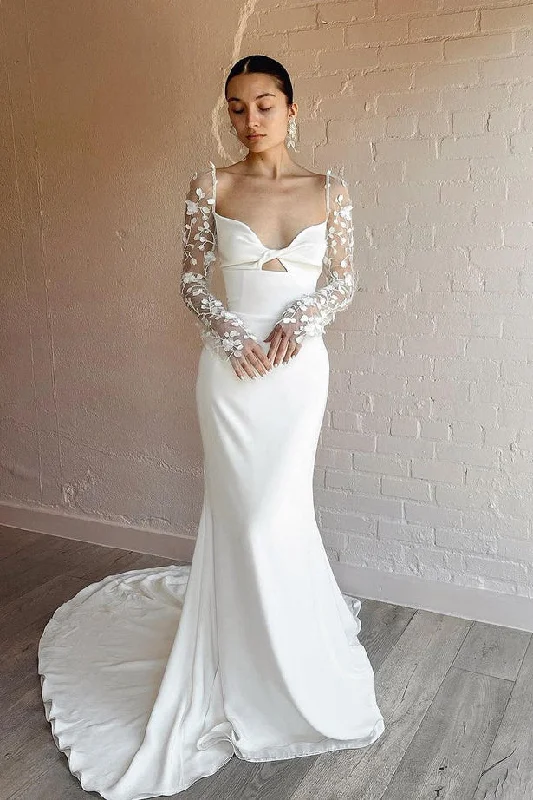 Unique Mermaid Sweetheart Long Lace Sleeves Wedding Dresses N072 Wedding Gown Set