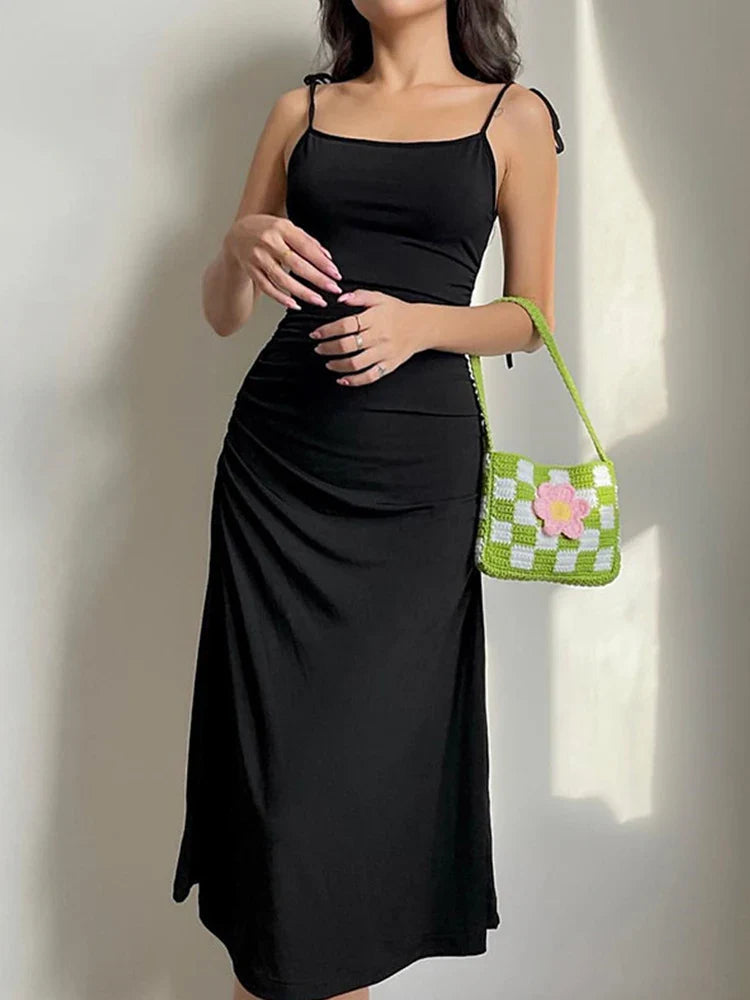 Fashion Strappy Black Irregular Backless Summer Clothes Midi Dresses Velvet midi dresses