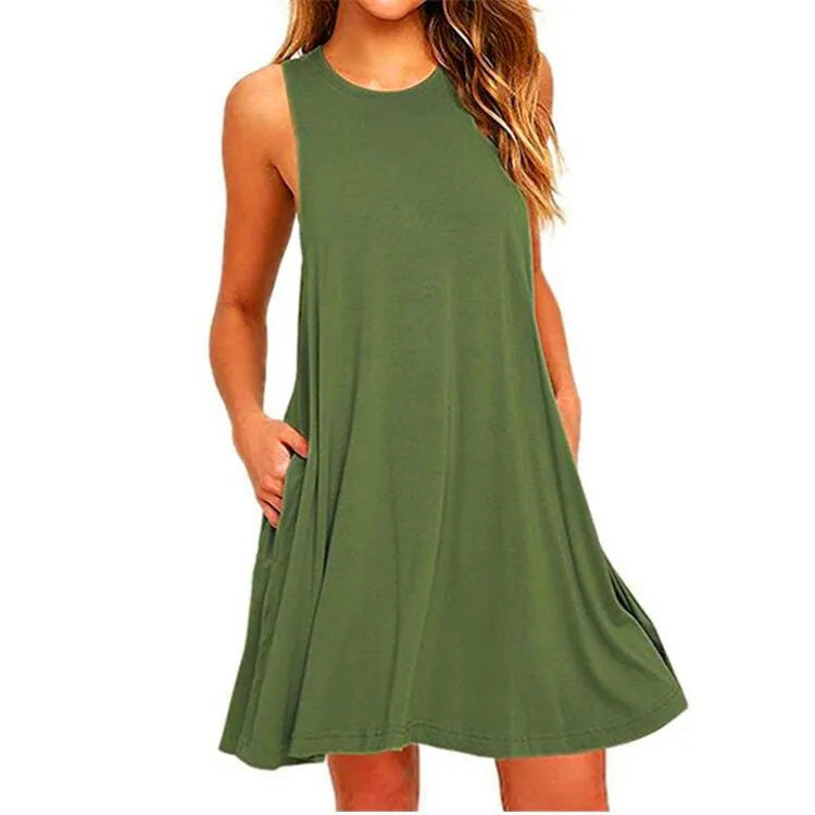 Women's Summer Casual Swing T-Shirt Beach Midi Dresses Silk midi dresses