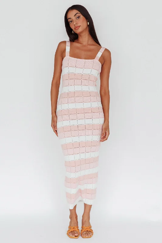 Chase The Sunrise Knit Midi Dress Striped Pink Knitted midi dresses