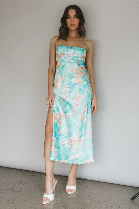 Dolce Life Low Back Midi Dress Floral Green Knitted midi dresses