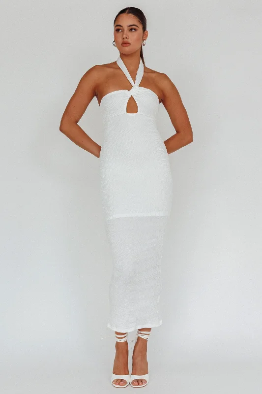 Mari Halterneck Midi Dress White Prom midi dresses