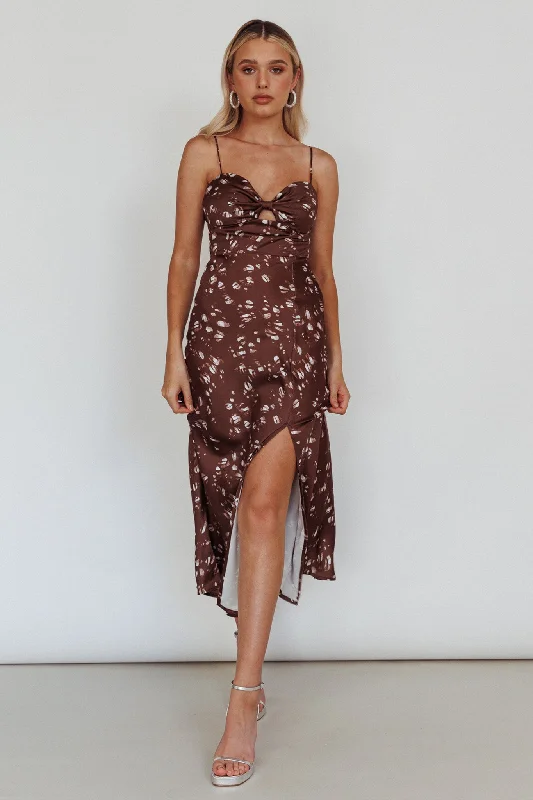 Missoula Cami Strap Padded Bust Midi Dress Printed Brown Best midi dresses for formal events