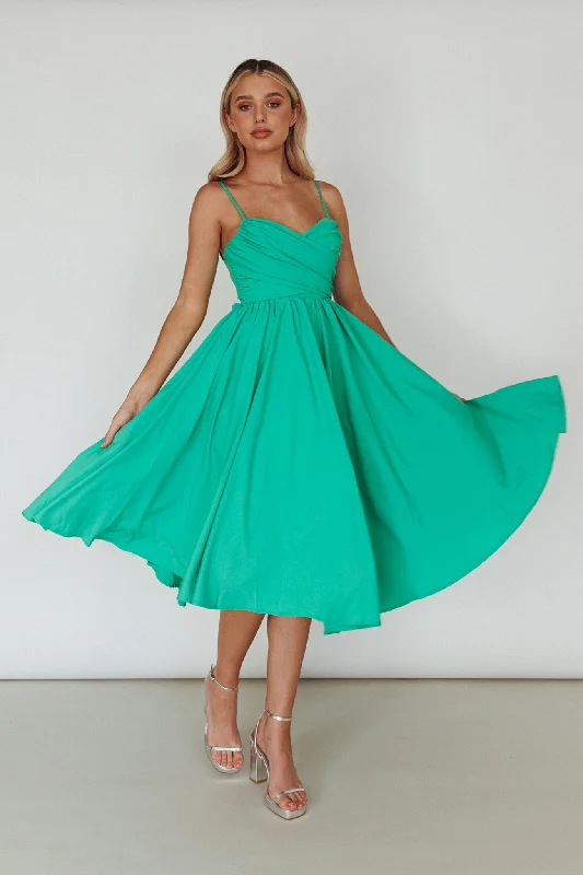 Salome Tied Back Knee Length Dress Green Denim midi dresses