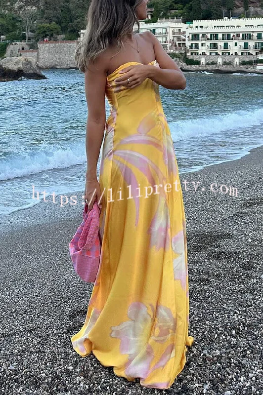 Catalina Island Satin Floral Print Twist Bust Halter Maxi Dress Summer party maxi dresses