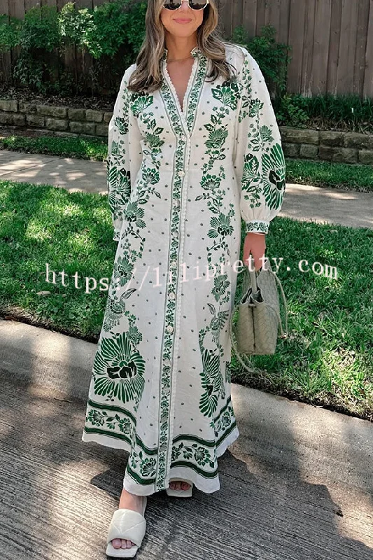 Forest Soul Unique Print Button Down Long Sleeve Shirt Maxi Dress Boohoo maxi dresses