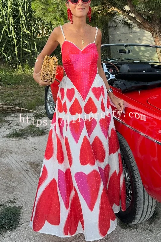 Full of Love Heart Shape Print Cutout Spaghetti Strap Backless Maxi Dress Expensive maxi dresses