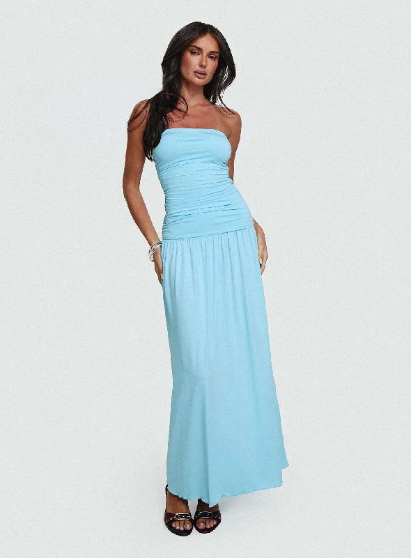 Glorie Strapless Maxi Dress Light Blue Ruffled maxi dresses