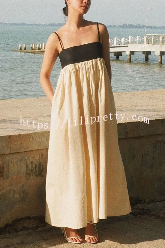 Linen Blend Sexy Sling Backless Contrast Maxi Dress Sexy maxi dresses