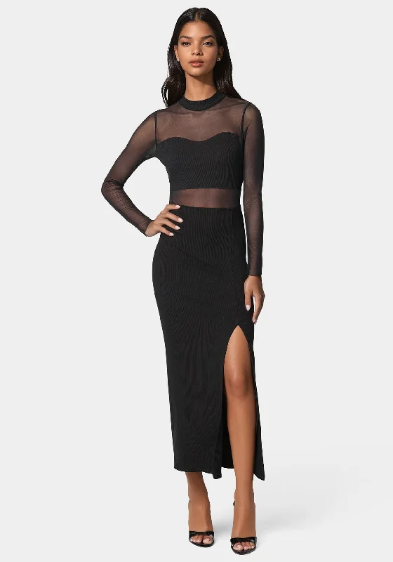 Rib Mock Neck Maxi Dress With Powermesh Urban Outfitters maxi dresses