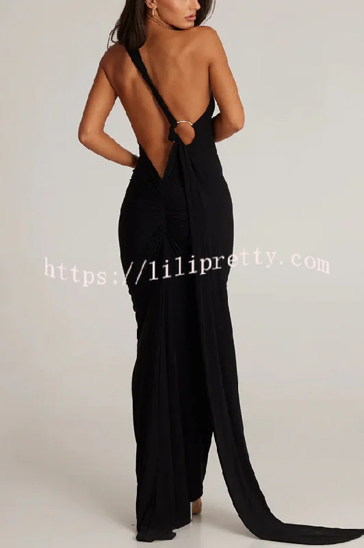 Sexy Backless Pleated Slim Solid Color Sleeveless Elegant Maxi Dress Edgy maxi dresses