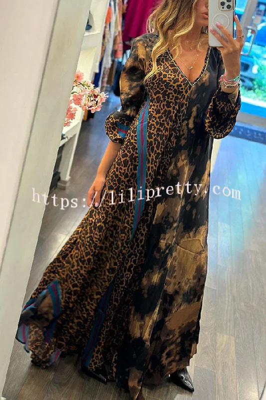 Touch of Fall Tie-dye Leopard Colorblock A-line Swing Maxi Dress Elegant maxi dresses