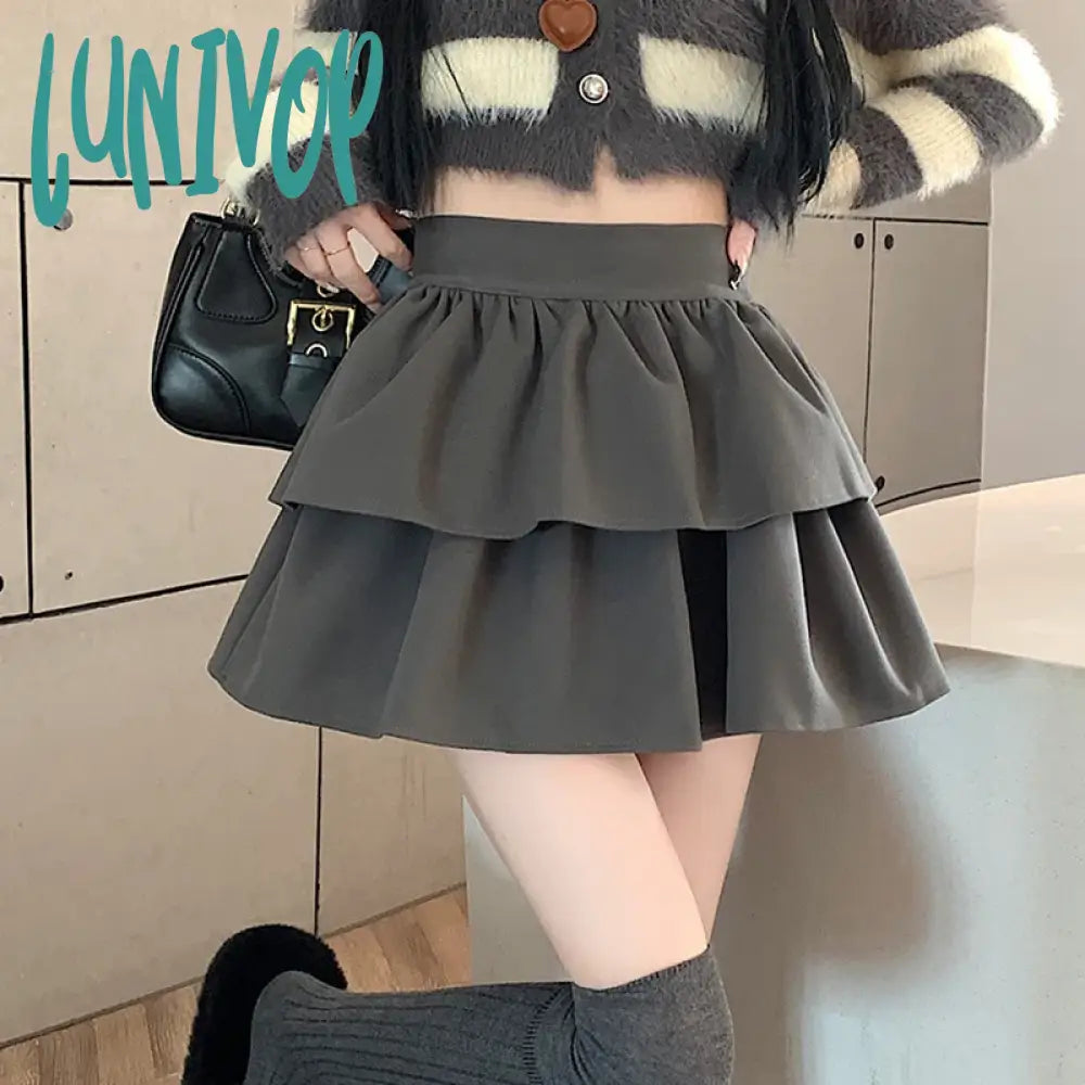 Lunivop Autumn Winter Double -Layer Short Wool Cake Skirt For Women HIgh Waist Cute Ball Gown School Japanese Slim Saias Girls Sexy Mini Skirt